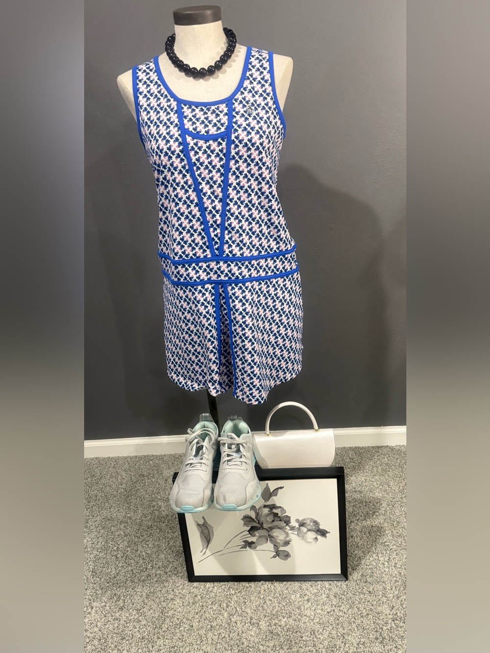 Original Penguin Blue and White Sleeveless Patterned Dress